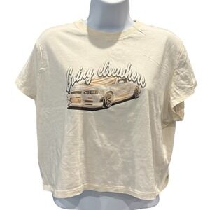 H&M Divided "Going Elsewhere" Graphic Crop Tee Car Y2K Aesthetic‎ XL